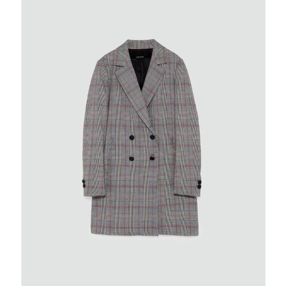 NWOT Zara Grey Plaid Checked Double Breast Coat Size M - Picture 6 of 13